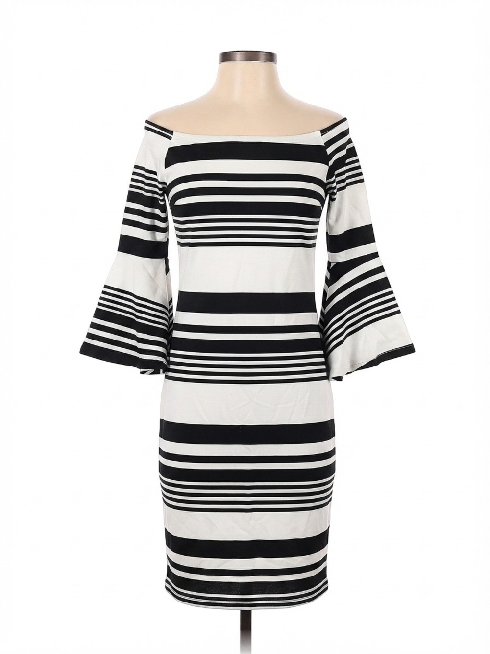 Off-Shoulder Black and White Stripe Dress